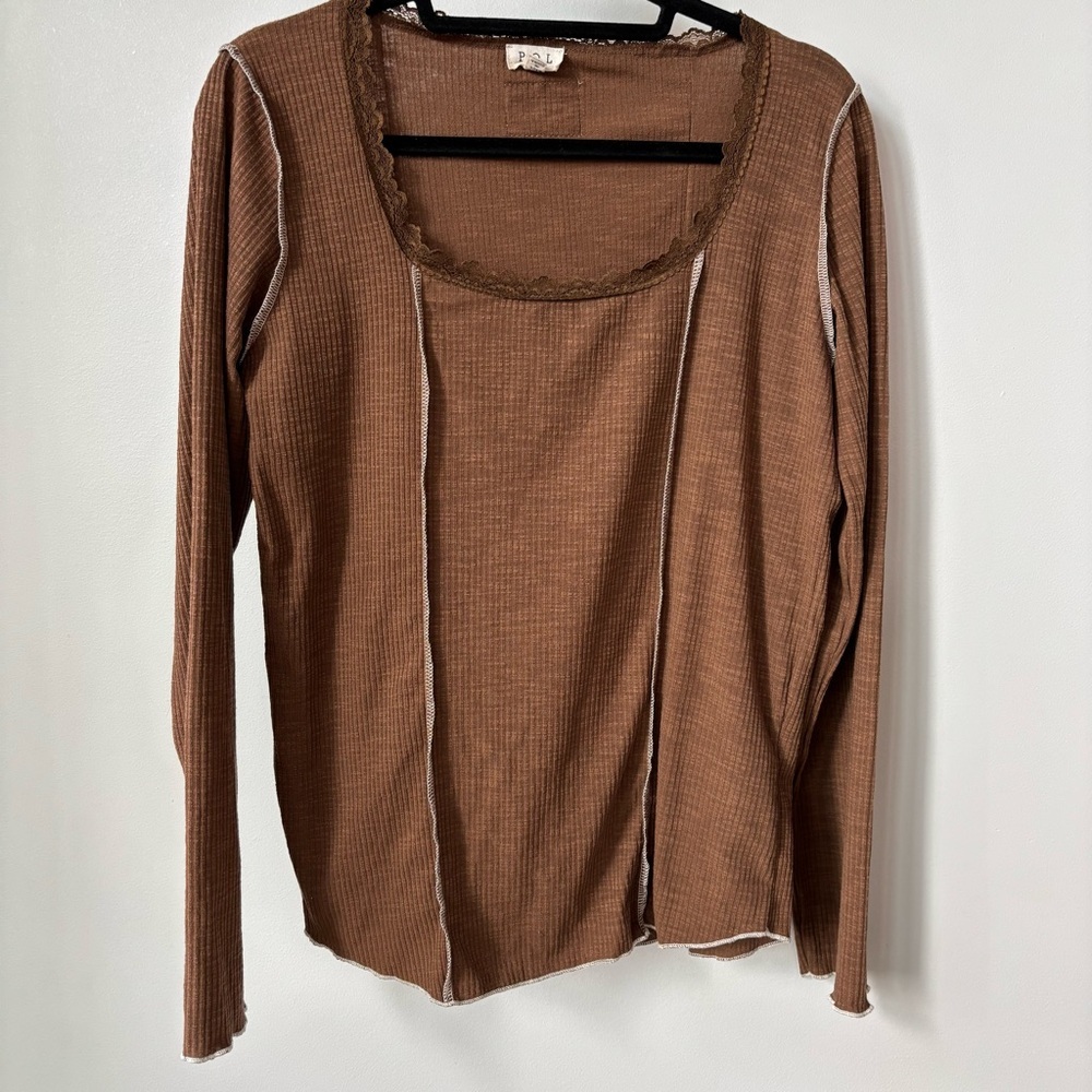 POL Brown Long Sleeve Thermal Style Size L